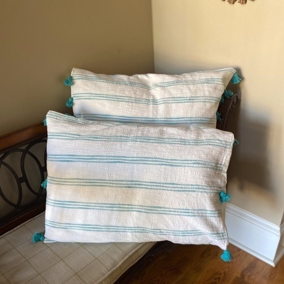 Anthropologie Other - Anthropologie Blue Striped Pillow  Tassel Shams